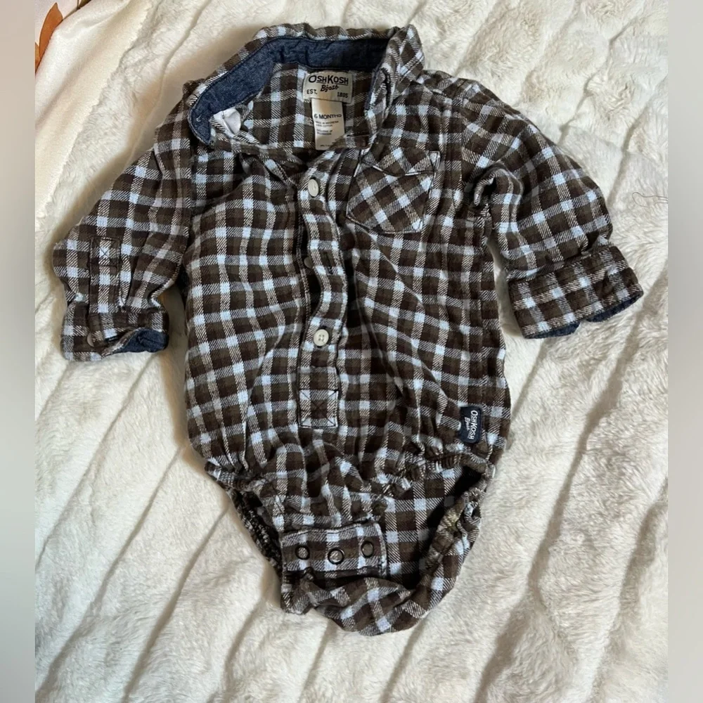 Oshkosh 6M Baby Infant Lumberjack Checkered Flannel Plaid Long Sleeve Bodysuit